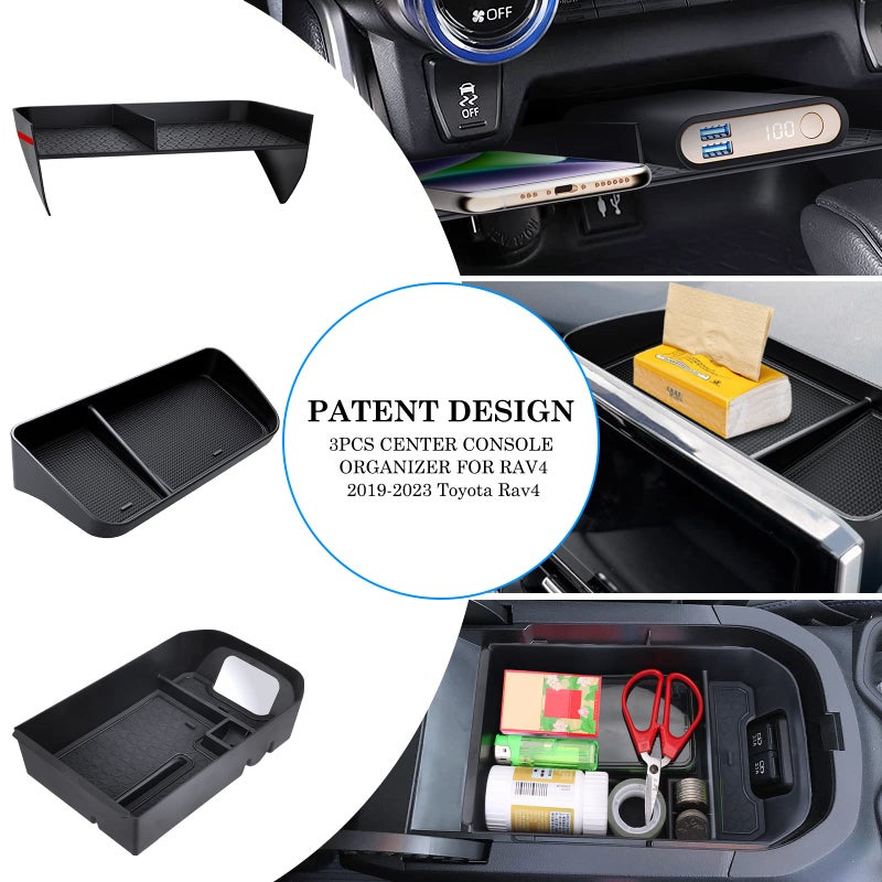 DIAMOOKY Upgraded Center Console Organizer Compatible with Toyota RAV4 2025 2024 2023 2022-2019 Interior Accessories  Armrest Storage Box  Dash Storage Tray(Not for New 10.5'' Multimedia Display)-3pcs - Image 2